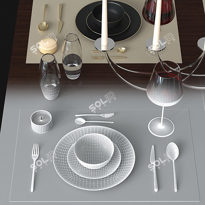 Elegant Dining Table Setup 3D model image 3