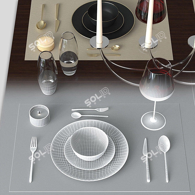 Elegant Dining Table Setup 3D model image 5