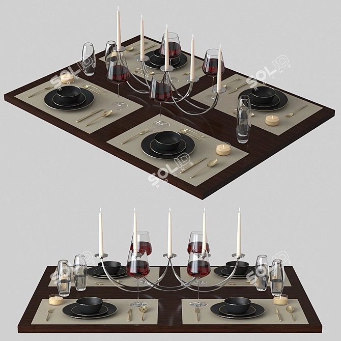 Elegant Dining Table Setup 3D model image 6