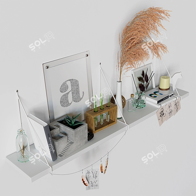 Modern Floating Shelf 1200x200mm 3D model image 2