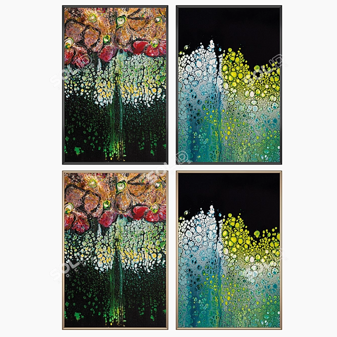 Abstract Wall Art Set with Multiple Frame Options 3D model image 2