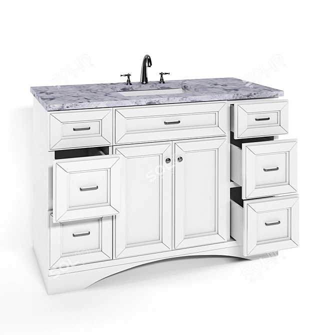 Modena White Wood Marble Vanity 3D model image 1