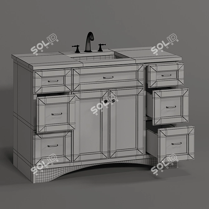 Modena White Wood Marble Vanity 3D model image 4