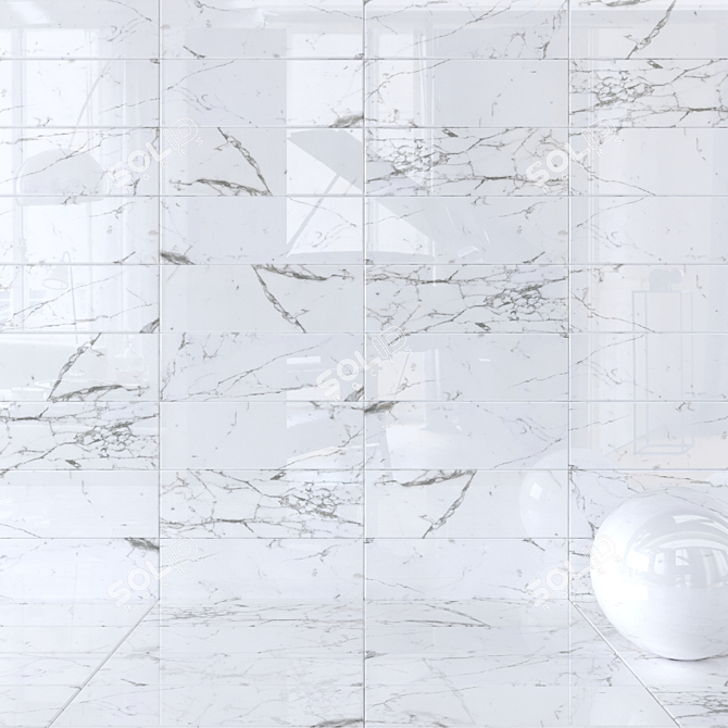 Flow White Wall Tiles: Multi-Texture Set 3D model image 1