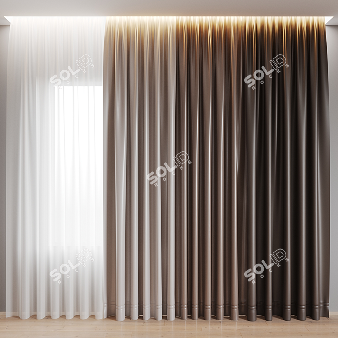 3 Color Curtain Set 3D model image 1