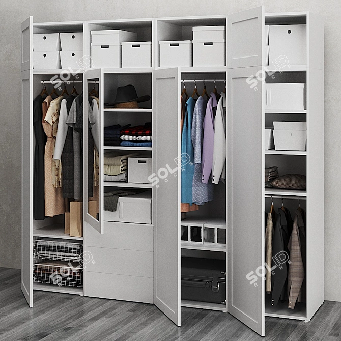 OPHUS Wardrobe: 7 Doors, 3 Drawers, White 3D model image 2