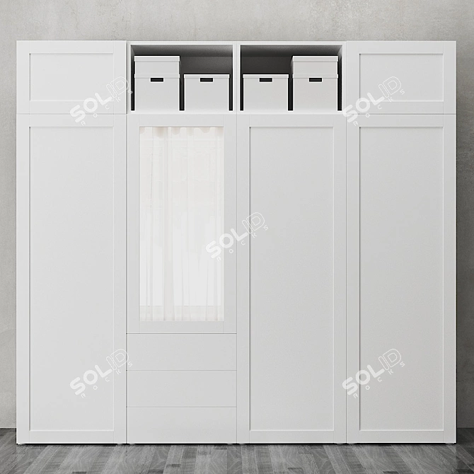 OPHUS Wardrobe: 7 Doors, 3 Drawers, White 3D model image 5