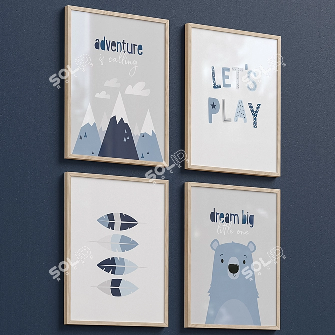 Adventure Blue Nursery Wall Art 3D model image 2