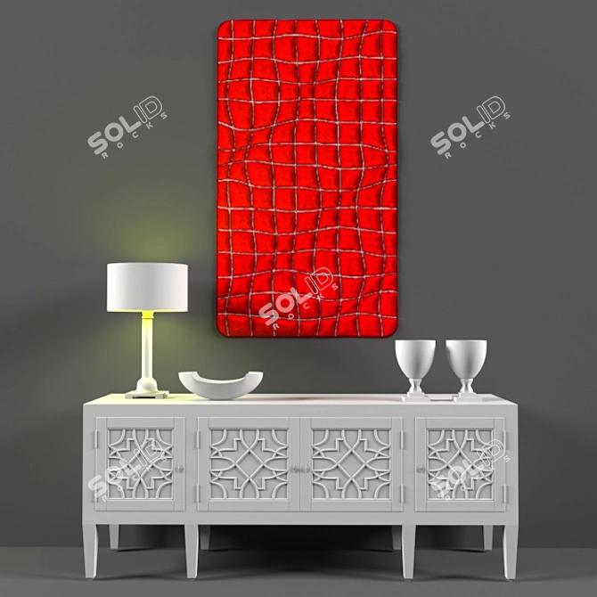 Illustrative Red Lines Sewing Art 3D model image 2