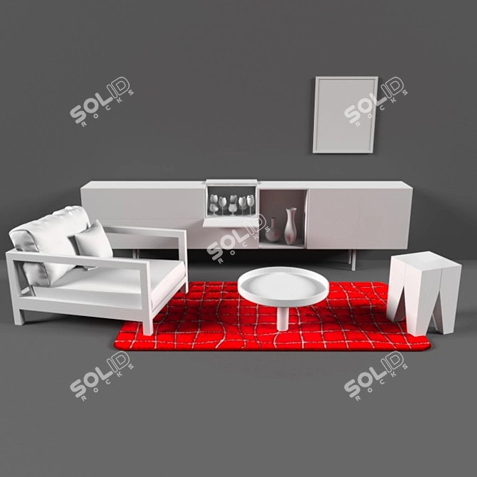 Illustrative Red Lines Sewing Art 3D model image 4