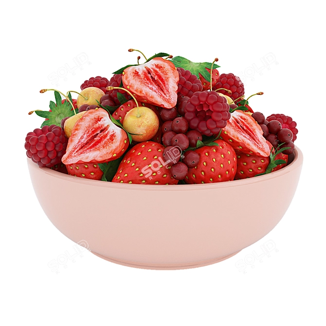 Vibrant Red Berry Bowl: Realistic 3D Model 3D model image 1