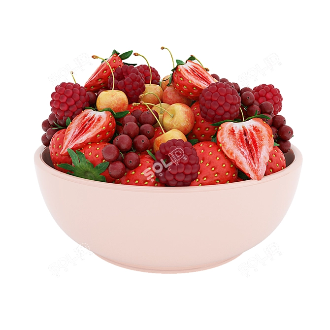 Vibrant Red Berry Bowl: Realistic 3D Model 3D model image 3