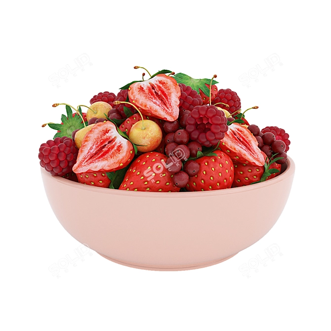 Vibrant Red Berry Bowl: Realistic 3D Model 3D model image 6