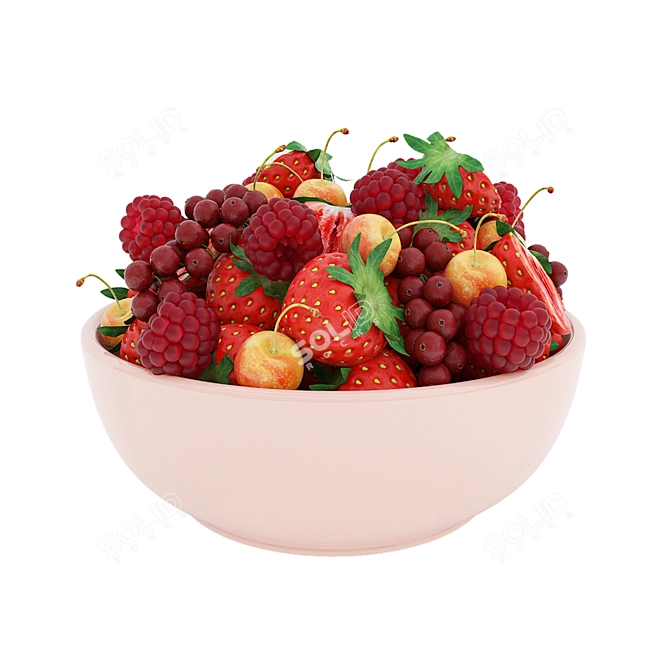 Vibrant Red Berry Bowl: Realistic 3D Model 3D model image 7