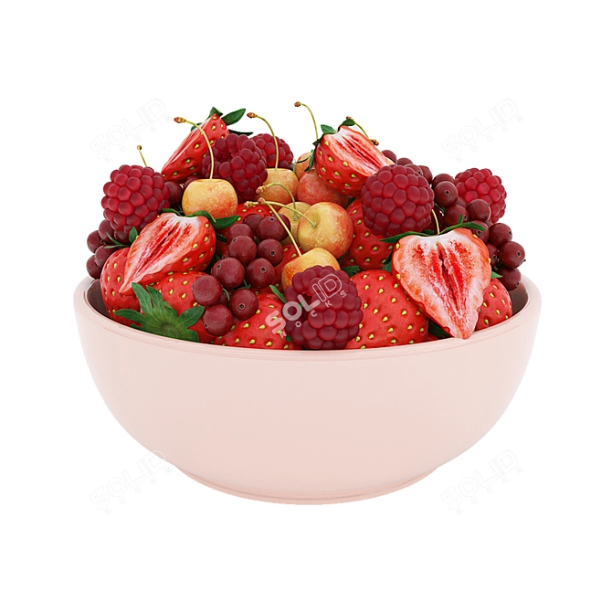 Vibrant Red Berry Bowl: Realistic 3D Model 3D model image 8