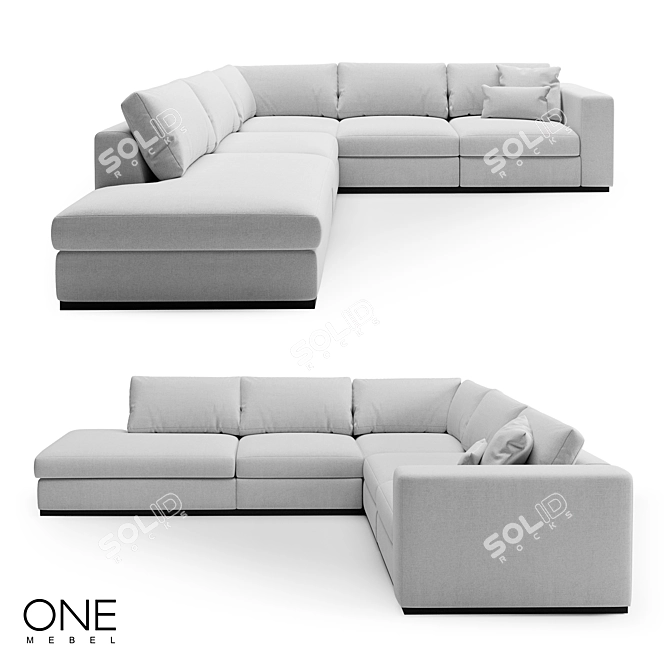 OM RENE: Designer Wood and Fabric Sofa 3D model image 1