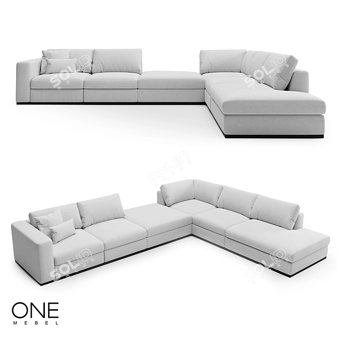 OM RENE 2: Elegant Wood & Fabric Sofa 3D model image 1