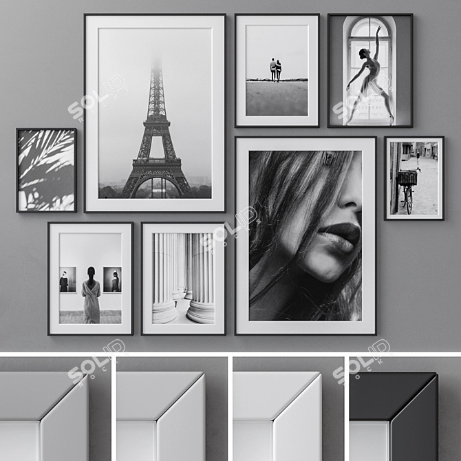 Stylish Photo Frames Set - 4 Colors 3D model image 1