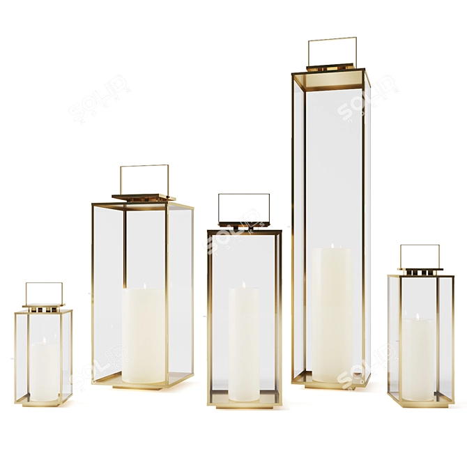 Minimalist Glass Lanterns with Handles 3D model image 1