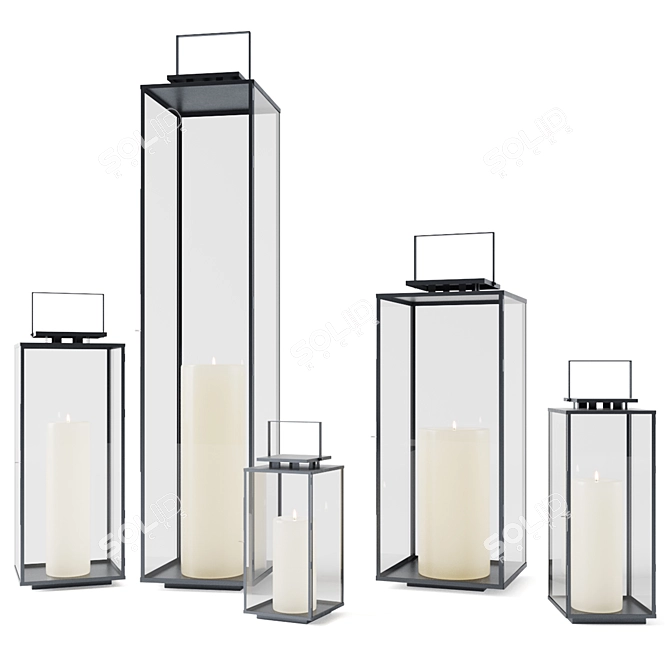 Minimalist Glass Lanterns with Handles 3D model image 4