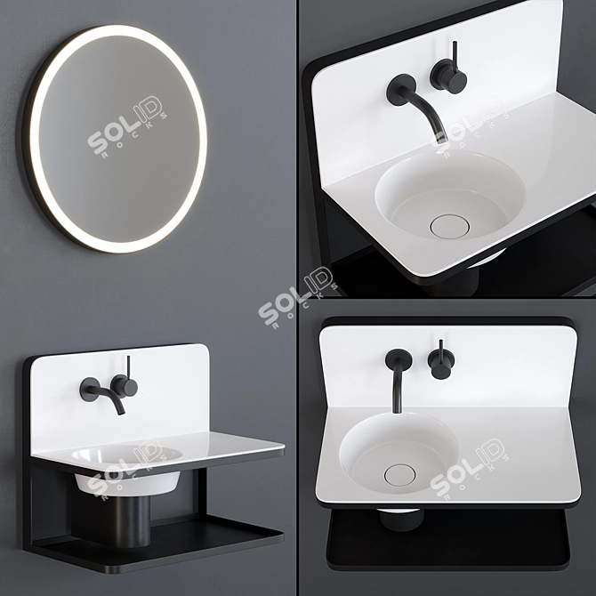 Sleek Steel Wall-mounted Vanity 3D model image 1