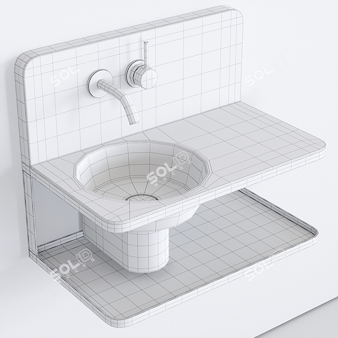 Sleek Steel Wall-mounted Vanity 3D model image 4