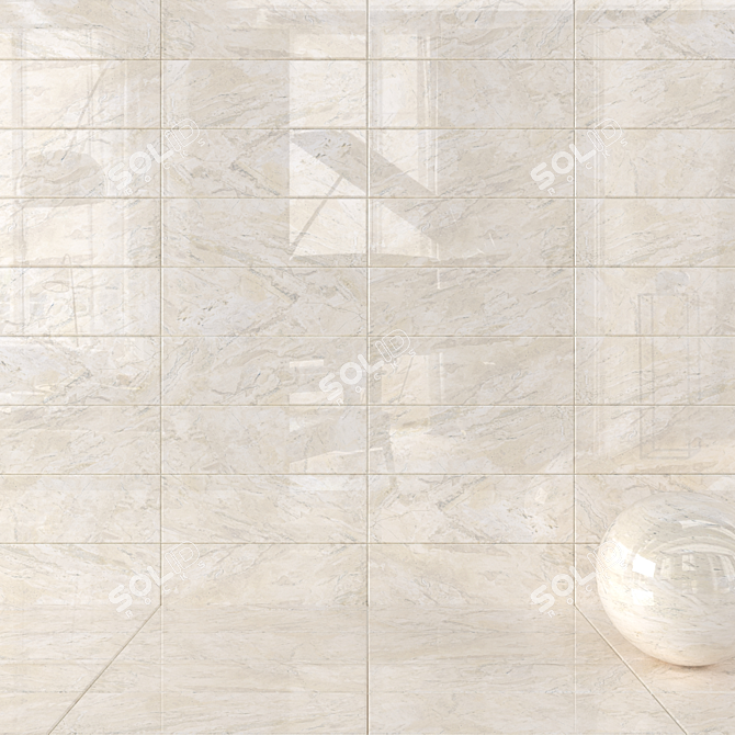 Elegant Bergama Cream Wall Tiles 3D model image 1