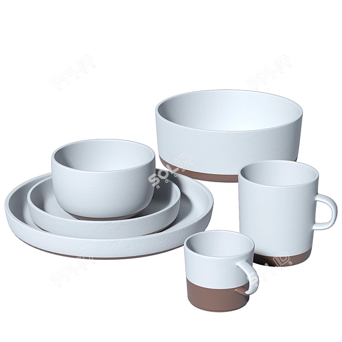 Elegant Black Clay Dinnerware Set 3D model image 1