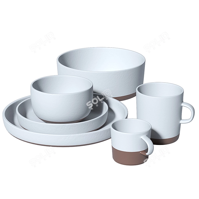 Elegant Black Clay Dinnerware Set 3D model image 3