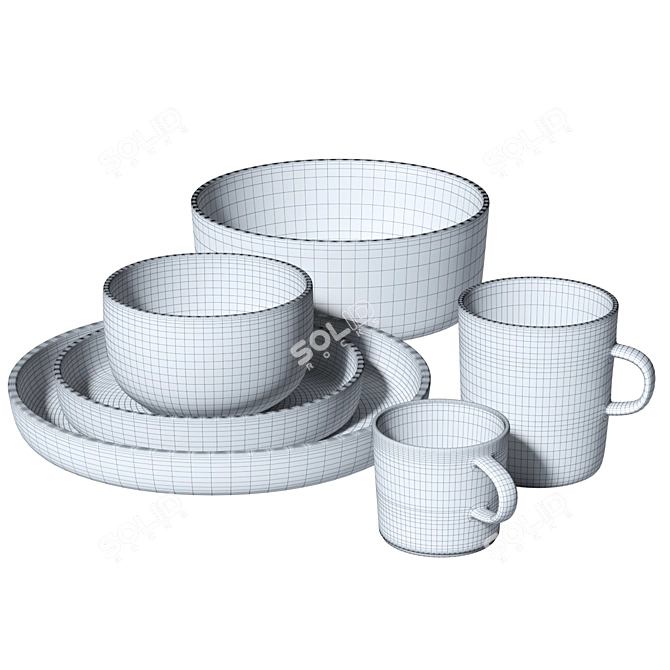 Elegant Black Clay Dinnerware Set 3D model image 4