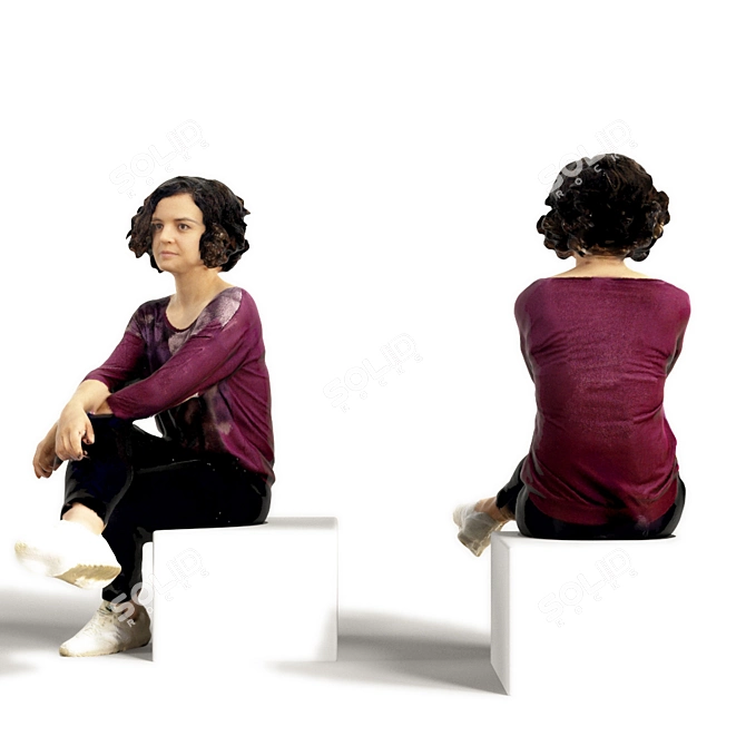 Realistic 3D Scanned Woman: 3 Color Variations 3D model image 1