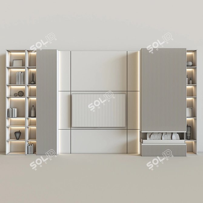 Sleek Modern TV Wall Unit 3D model image 2