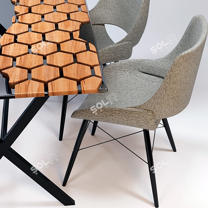 Modern Oak Dining Table and Chairs 3D model image 3