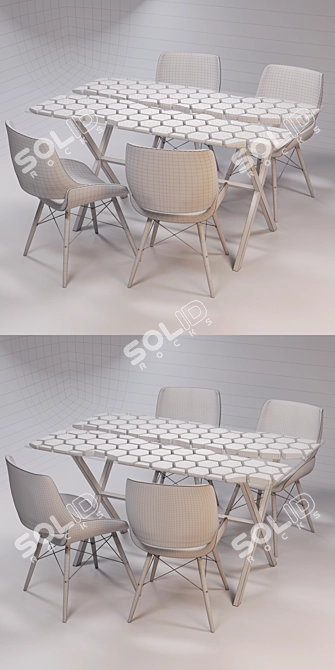 Modern Oak Dining Table and Chairs 3D model image 4