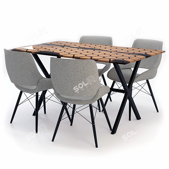 Modern Oak Dining Table and Chairs 3D model image 5