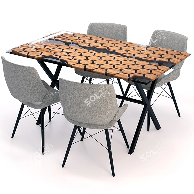 Modern Oak Dining Table and Chairs 3D model image 11