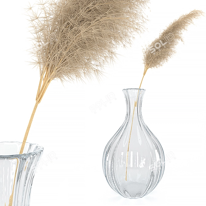 Elegant Pampas Grass Vase 3D model image 1