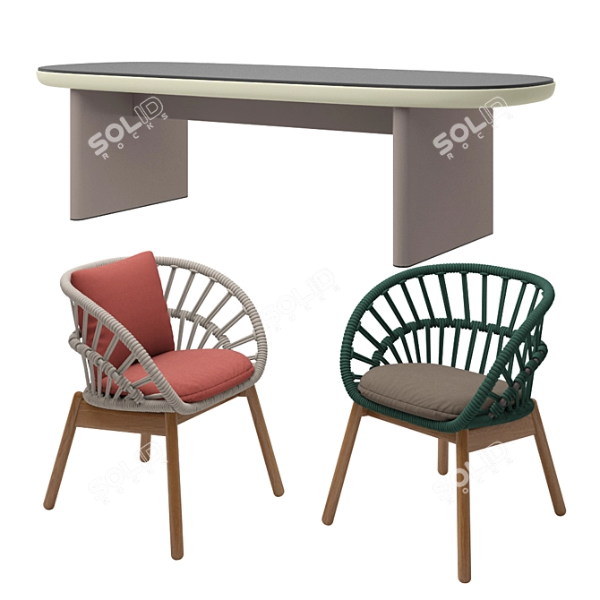 Kettal Cala Teak Wood Dining Set 3D model image 1