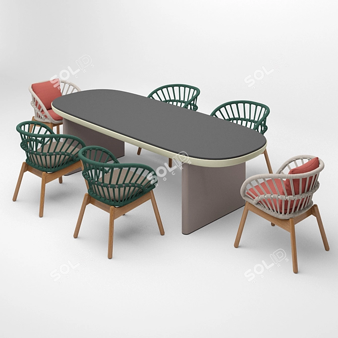 Kettal Cala Teak Wood Dining Set 3D model image 2