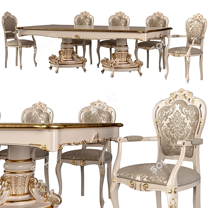 Elegant Doge Dining Set: Table & Armchair 3D model image 1