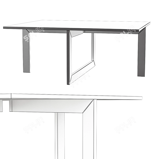 Modern Glass Table with Wooden Legs 3D model image 2