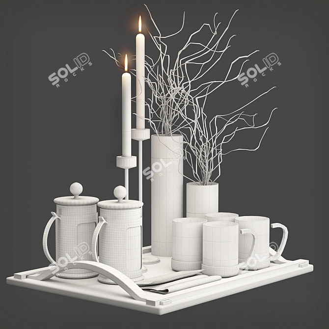 Herbal Infusion Delight: Tea Set with Vase 3D model image 3