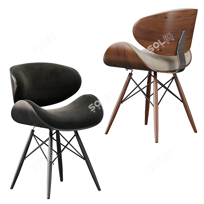 Modern Walnut and Black Leather Chair 3D model image 1