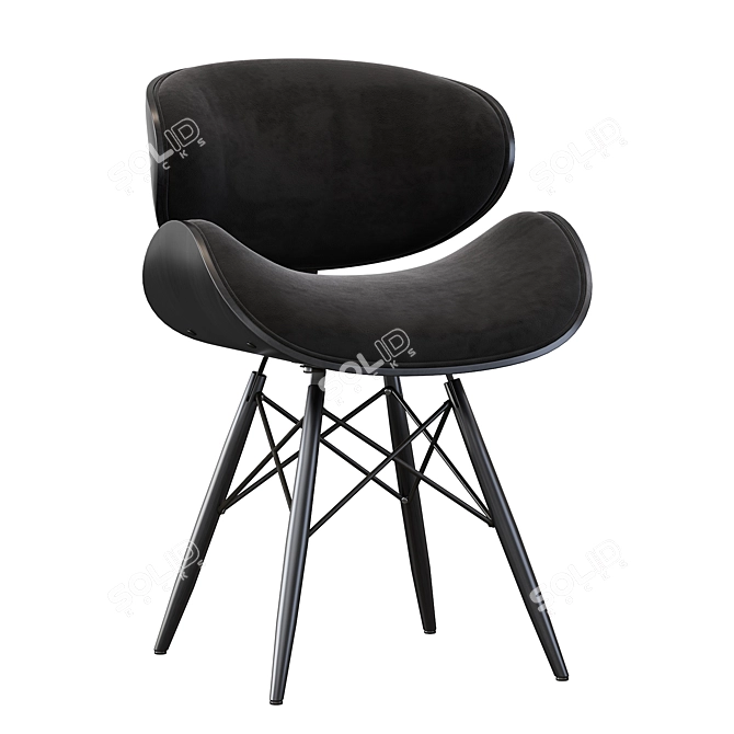 Modern Walnut and Black Leather Chair 3D model image 2