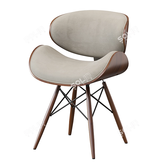 Modern Walnut and Black Leather Chair 3D model image 3