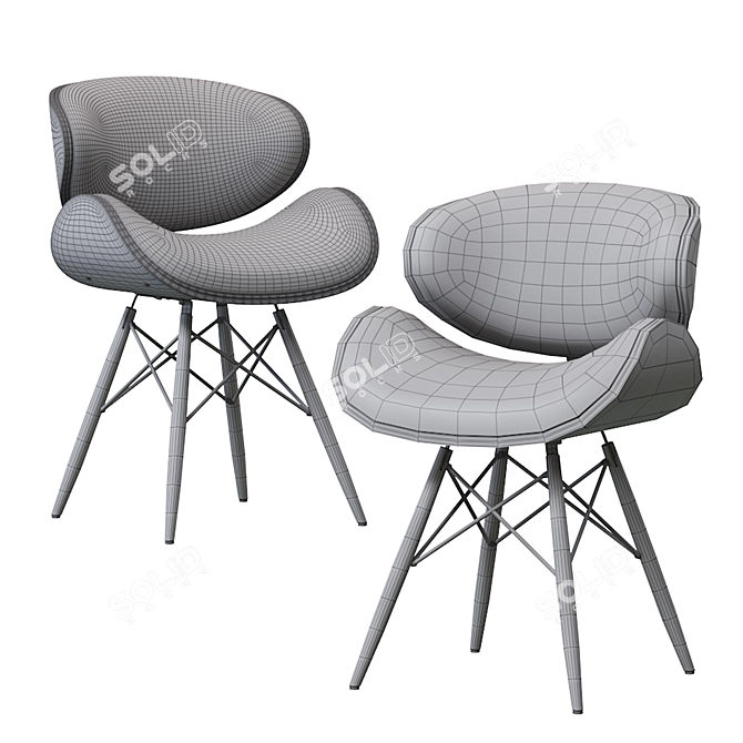 Modern Walnut and Black Leather Chair 3D model image 4