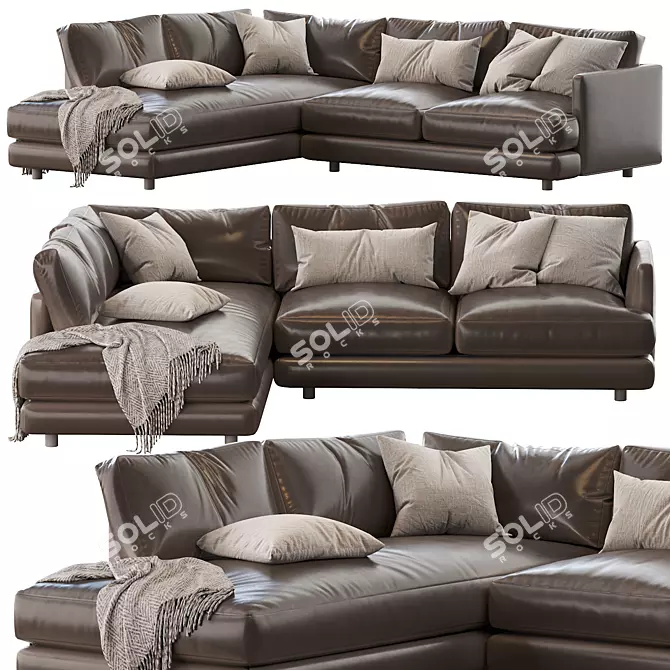 Haven Leather 2-Piece Chaise Sectional 3D model image 1