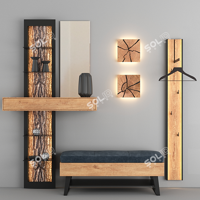 Rustic Oak Hallway Ensemble 3D model image 2