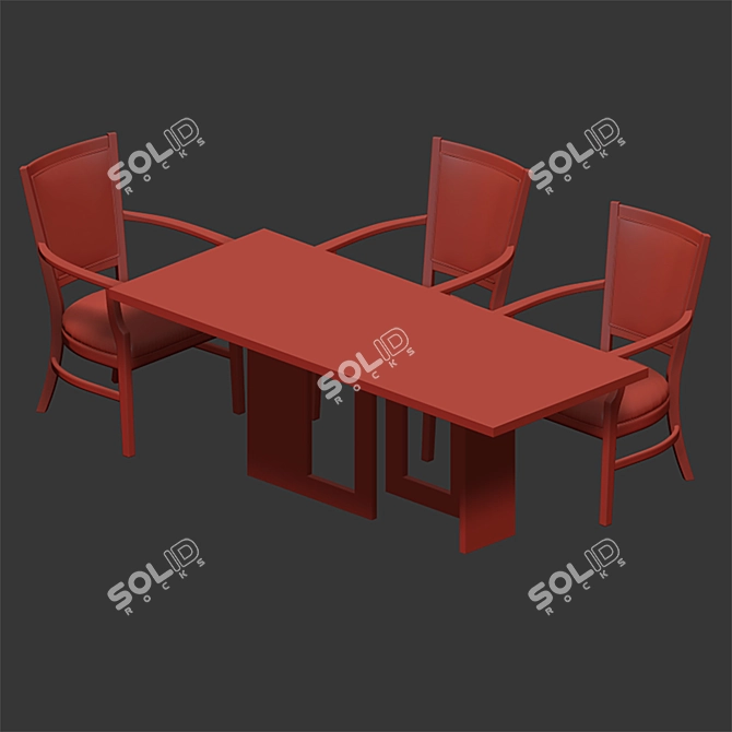 Modern Wooden Table and Chairs Set 3D model image 2