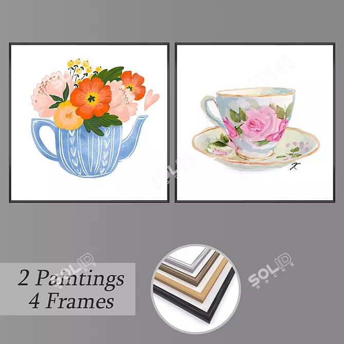 Artful Wall Paintings Set 3D model image 1